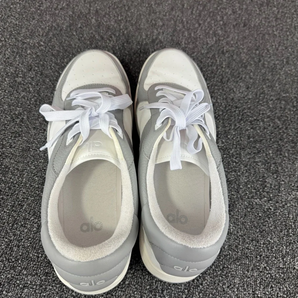 Alo Yoga Alo-X Sneaker Vegan Leather Grey White Mens 12.5 Womens 14 unisex